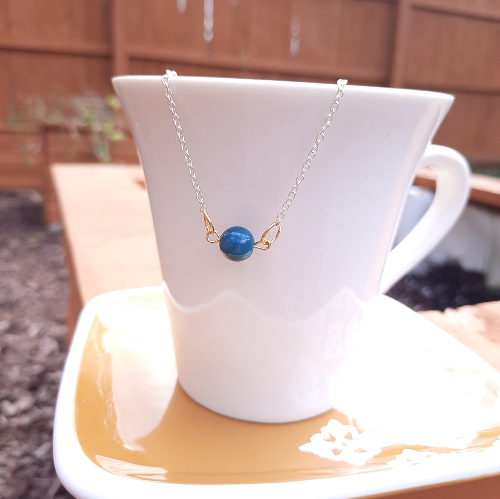 Moss Green Agate Stone Simple Two Tone Necklace